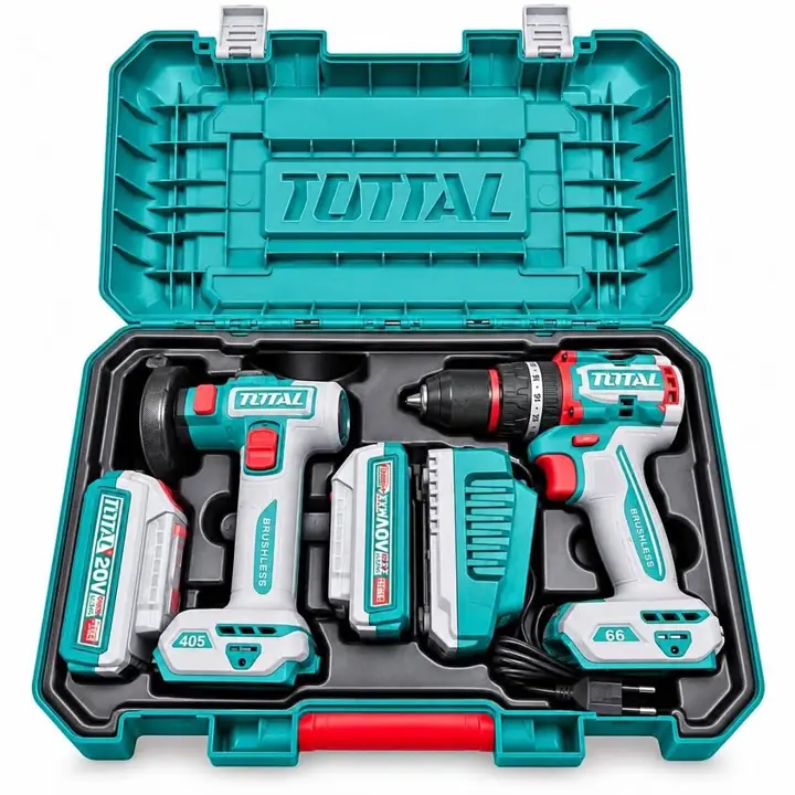 Combo TOTAL Taladro Percutor 66Nm + Mini Amoladora 20V Brushless con 2 Baterías