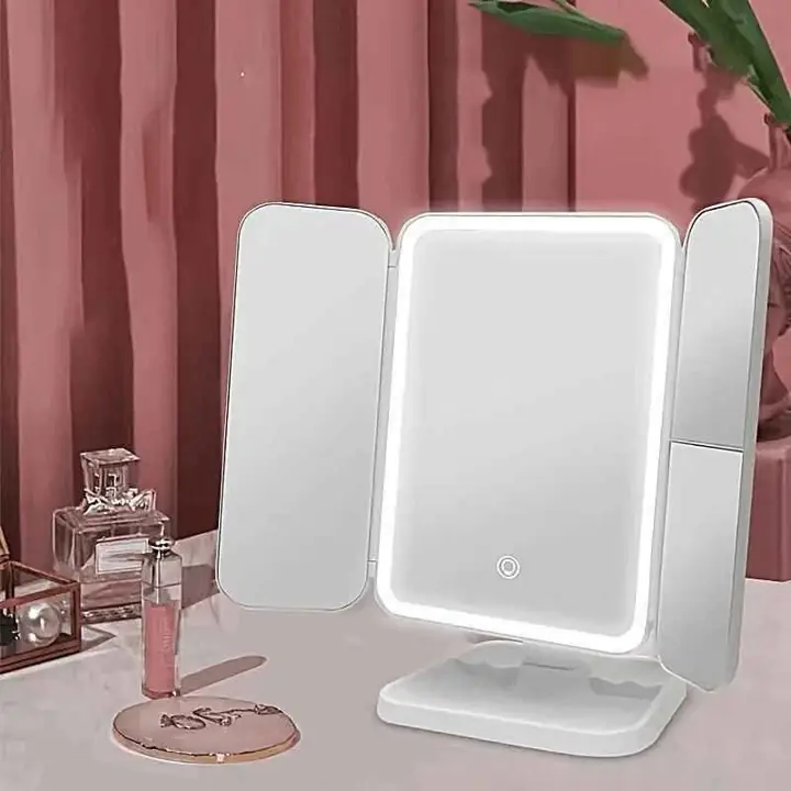 Espejo de maquillaje 3 piezas con luz LED touch tactil