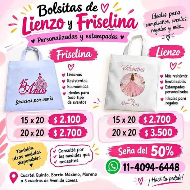 Bolsitas de fricelina y lienzo