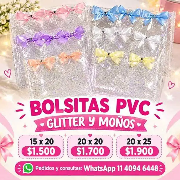 Bolsas PVC con gliter más moñito