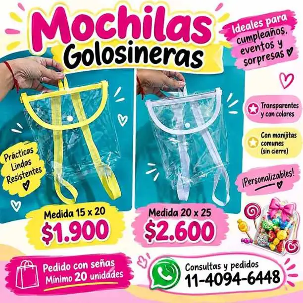 Mochila golosineras PVC para todo tipo de eventos