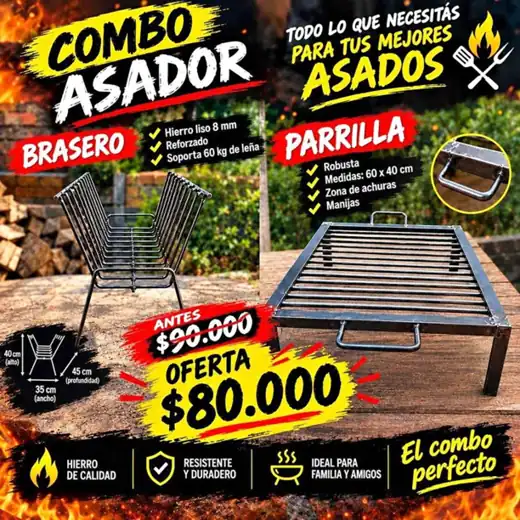Combo parrilla 60 x 40 + brasero grande