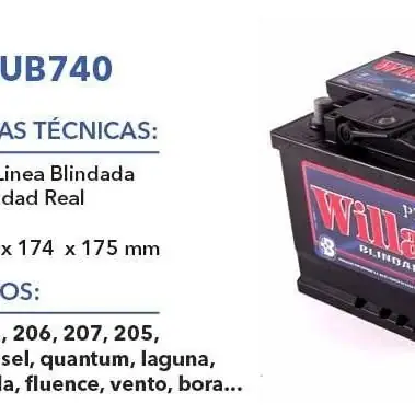 Baterias automotor Willard Moura proba 12x65 12x75 todas las medidas