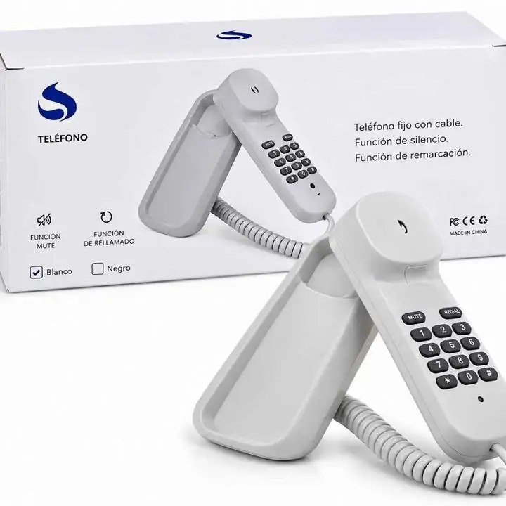 Teléfono Fijo con Cable de Mesa O Pared con Función Redial Y Mute suono