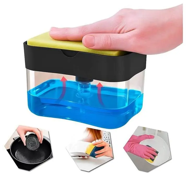 Dispenser de jabón con esponja para cocina