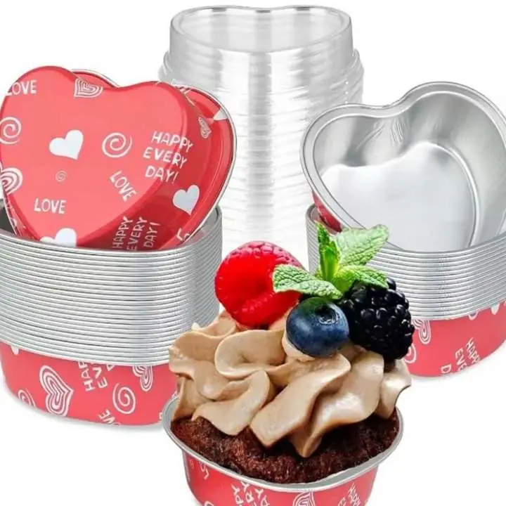 Budinera con Tapa Cuchareables Descartables para Pasteleria con forma de corazón x 10 unidades