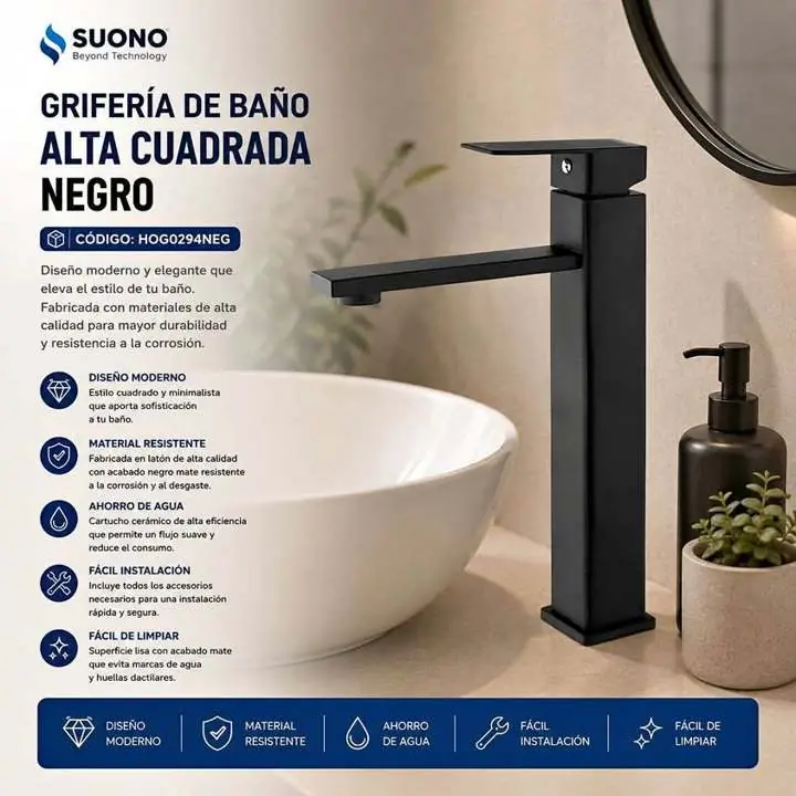 Canilla monocomando alta de baño negra