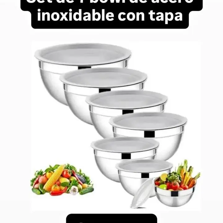 Set de 7 bowl de acero inoxidable con tapas
