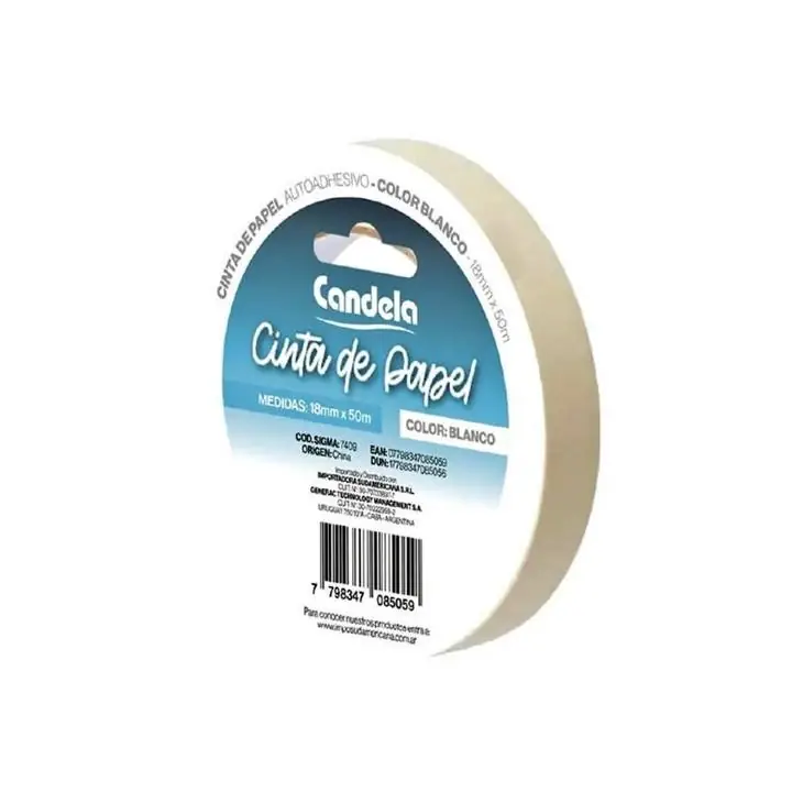 Cinta de papel blanca 18mm x 50mts