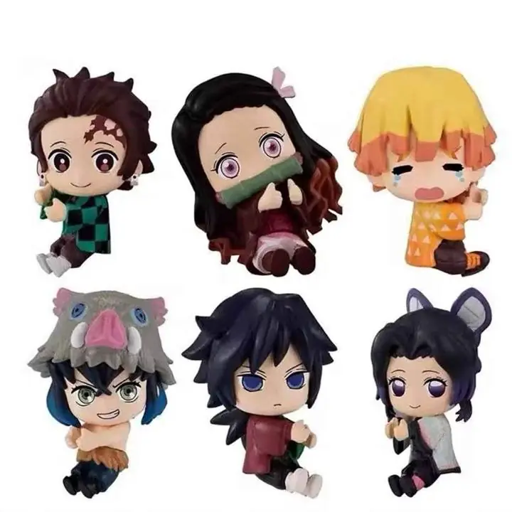 Set X6 Figuras Anime Demon Slayer Abraza Cables 5cm Colección con Caja K5296