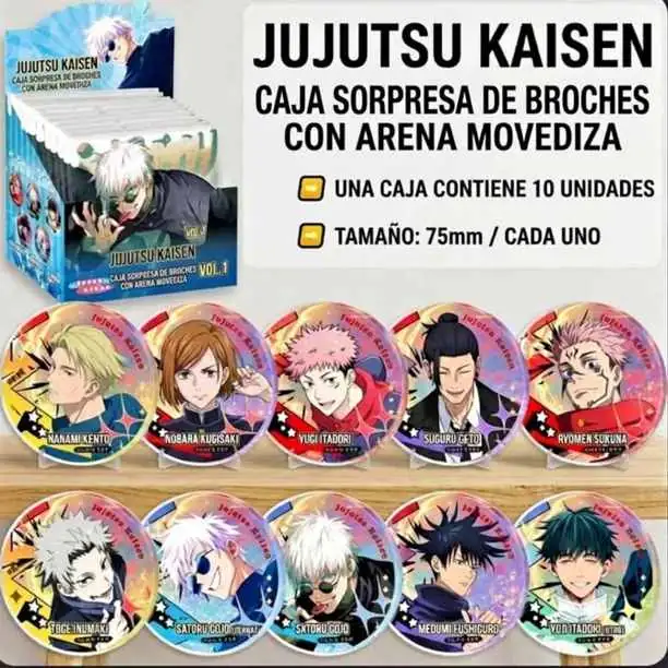 Pin Metal Set X 10 Piezas 7.5cm ( Versión Arena Movedizas ) Caja Sorpresa Anime Jujutsu Kaisen J1007