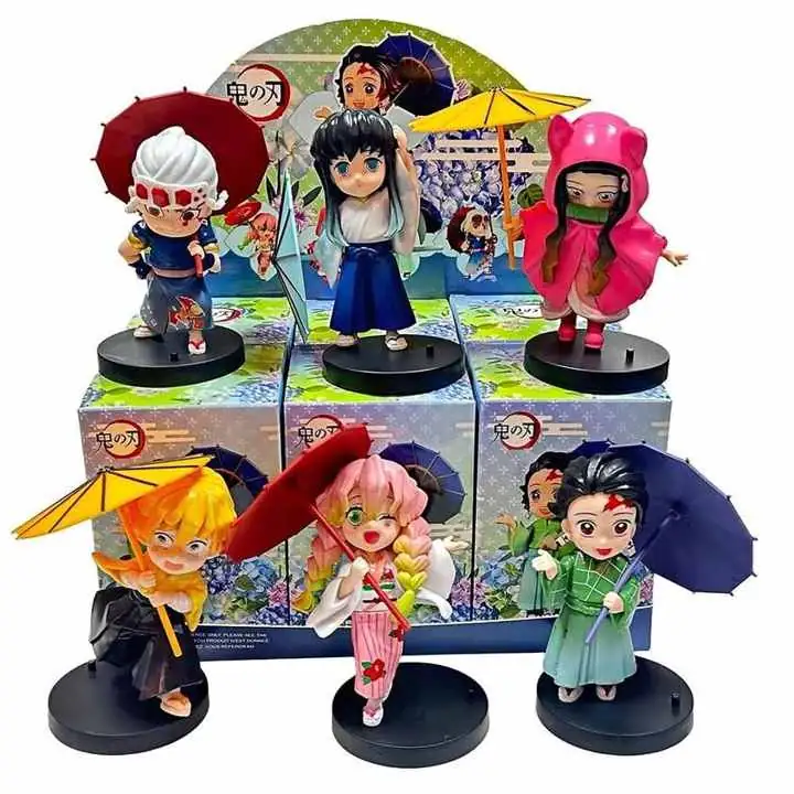 Set X6 Figuras Anime Demon Slayer Tanjiro Nezuko Zenitsu 16.5cm en Caja K3002