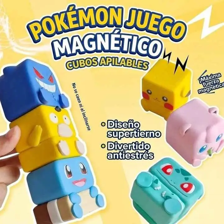 Gangar Psiduck Pikachu Set X 6 Bloques Magnéticos 5cm en Bolsa Anime Pokemon P5457