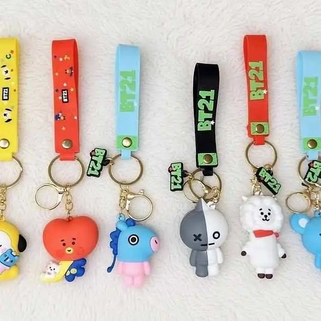 Llaveros BT21 BTS con Mascota Cute Y Correa de Silicona X 6 Unidades K-Pop K0288