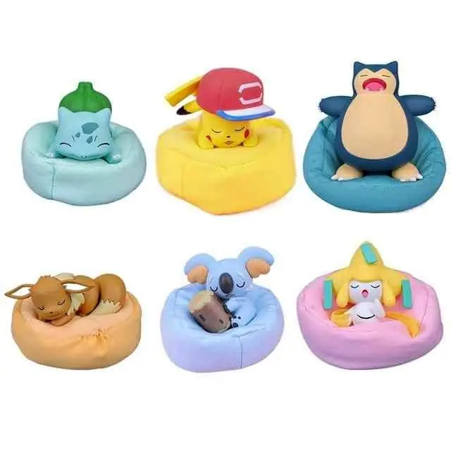 Pokemon Durmiendo Set X 6 Figuras 7cm Pikachu Snorlax Bulbasaur Jirachi kopala Anime P1347