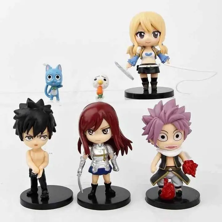 Natsu Lucy Nikora Gray Erza Happy Set X 6 Figuras 11cm en Bolsa Anime Fairy Tail A4527