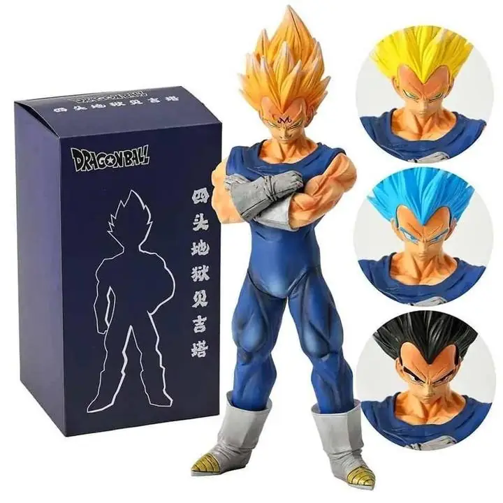 Vegeta Figura 30cm + 3 Cabezas Intercambiables Super Saiyan, Blue Anime Dragon Ball D2403