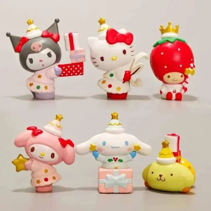 Set Figuras 8cm en Bolsa Hello Kitty Sanrio Set X6 Perro Jade Pudin Canela K1474