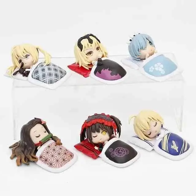 Anime Protagonistas Durmiendo Set X 6 Figuras 8cm en Bolsa Nezuko Rem Fate Kurumi A1319