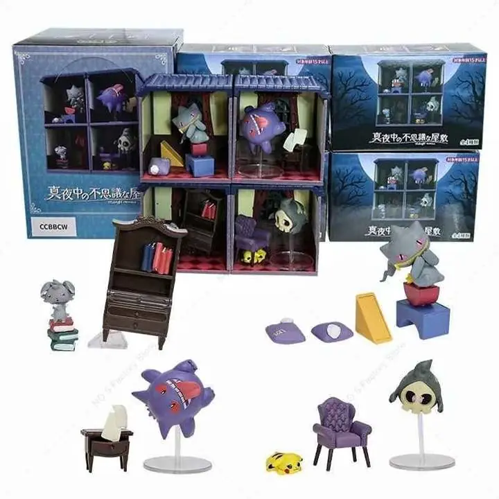 Gengar Pikachu Banette Duskull Set X4 Figuras 5cm en Caja Anime Pokemon Midnight Mansion P2984