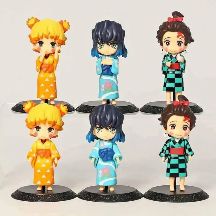 Demon Slayer Set X 6 Figuras 11cm Tanjiro Inosuke Zenitsu Anime Kimetsu no Yaiba Dist Rojo K2341