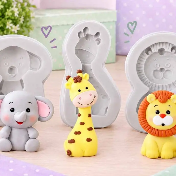 Set Molde Silicona Animales de la Selva. Elefante-León-Jirafa