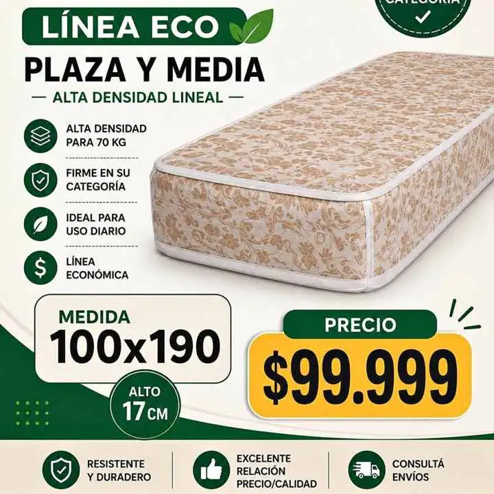 Colchón plaza y media 100x190x17 – línea eco