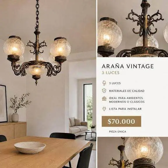 Araña ventas cinco luces A Lo clásico valor $70,000 medidas 0.65 × 0.70 de alto