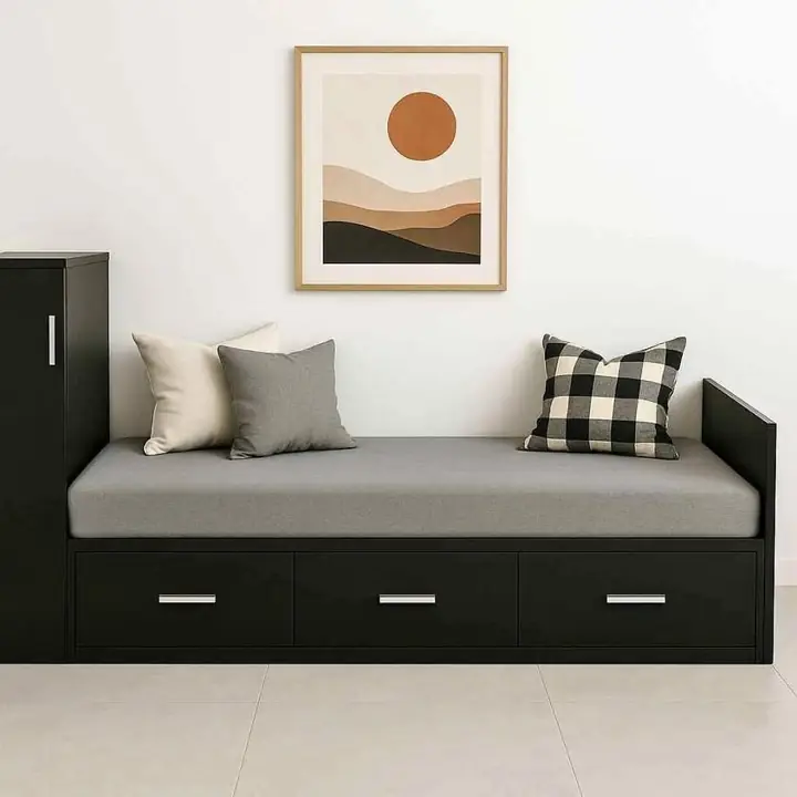 Cama moderna a medida para colchón de 80x190 Respaldo baulera Descripción