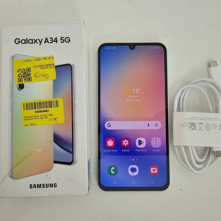 Samsung galaxy a34 128gb 6gb ram negro+ caja + cable