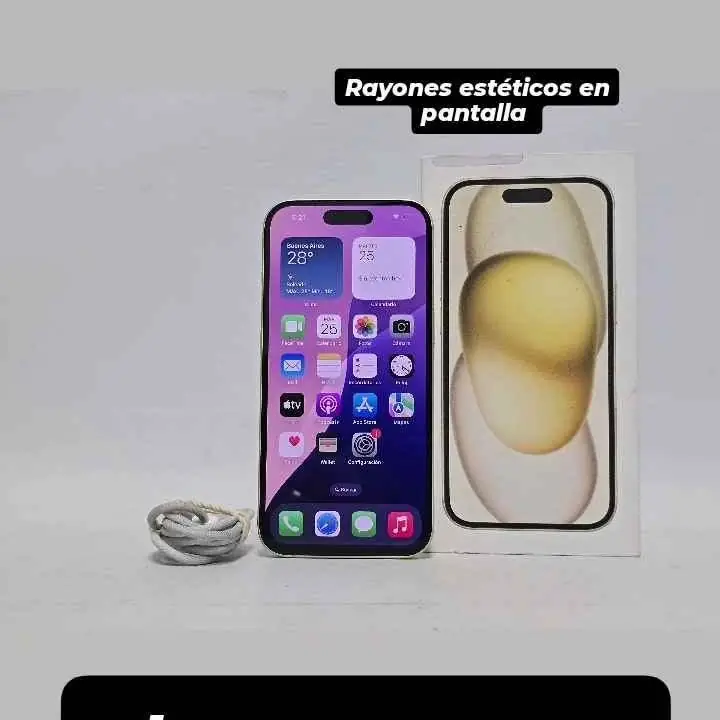 iPhone 15 128 GB bat 100% 64 ciclos + cable y caja