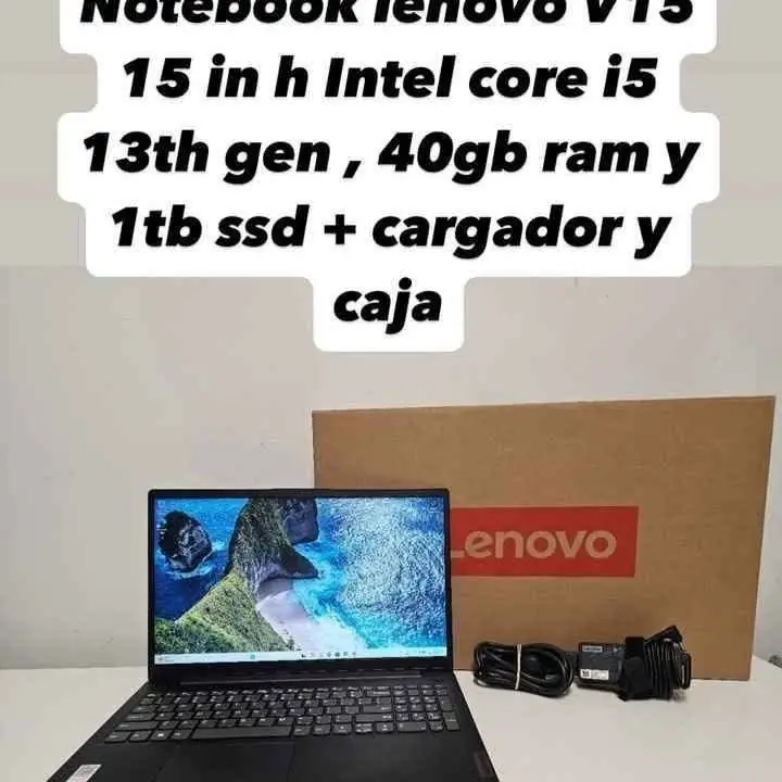 Notebook lenovo V15 15 in h Intel core i5 13th gen, 40gb ram y 1tb ssd + cargador y caja