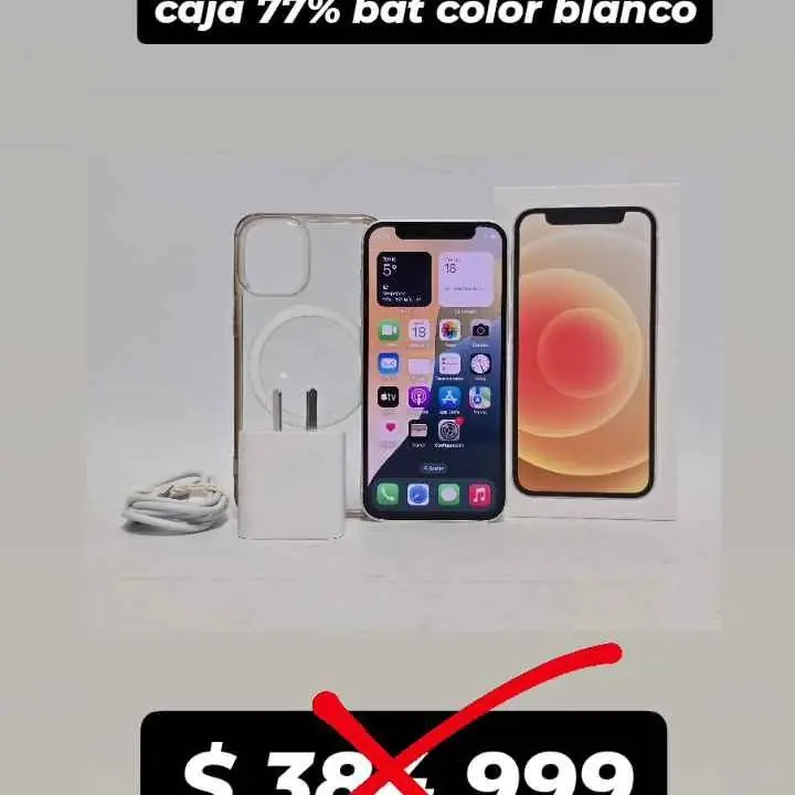 iPhone 12 MINI 128GB con cable, cargador, y caja 77% bat color blanco
