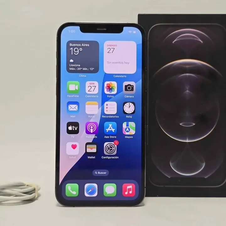 iPhone 12 PRO 128GB con caja, cable y cargador 70% bat color titanio