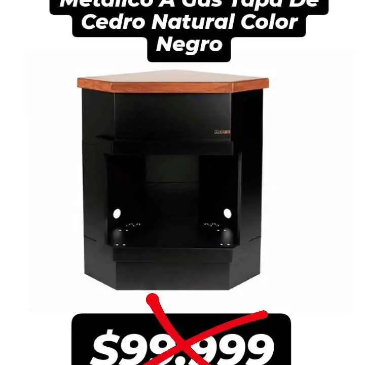 Hogar Kamin Rinconero Metalico A Gas Tapa de Cedro Natural Color Negro