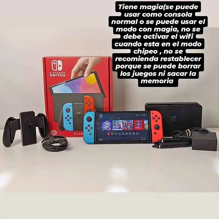 SWITCH OLED roja y negra 2021 mas caja cargador accesorios completos magia