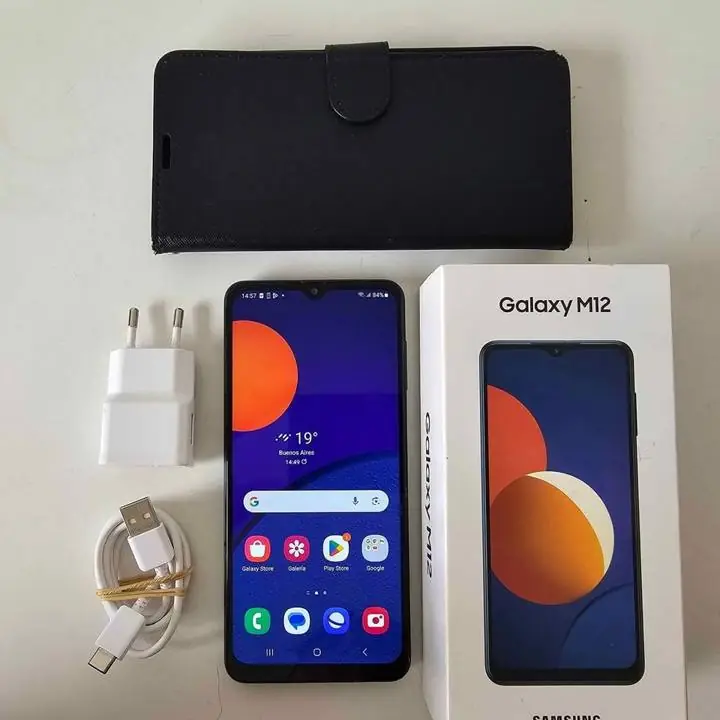 Samsung M12 128GB + caja + cargador y cable + funda