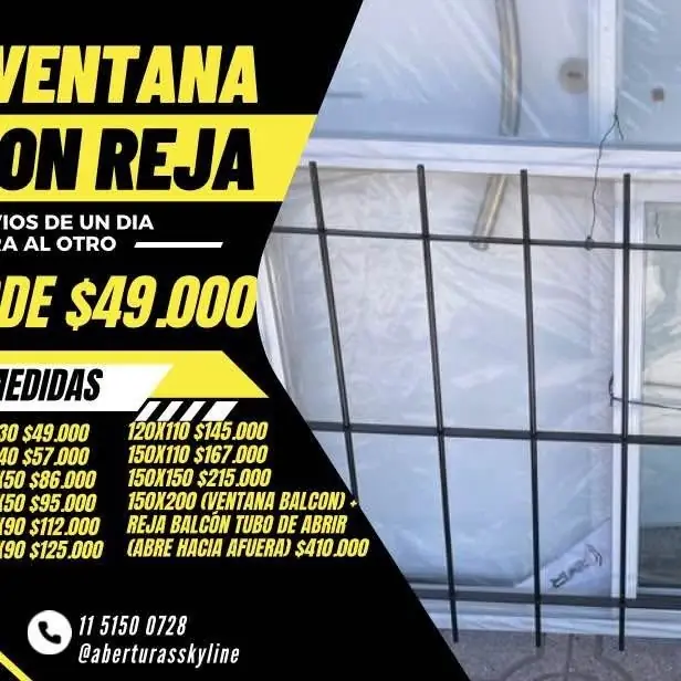 Ventana ventanal con reja línea herrero promo