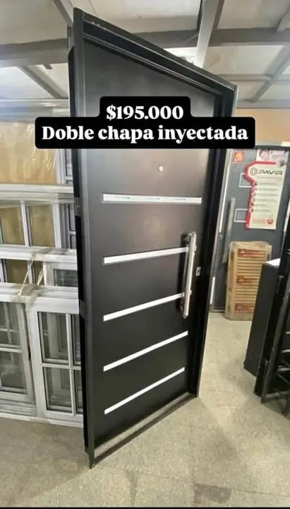 Puerta doble chapa inyectada con bárral y apliques