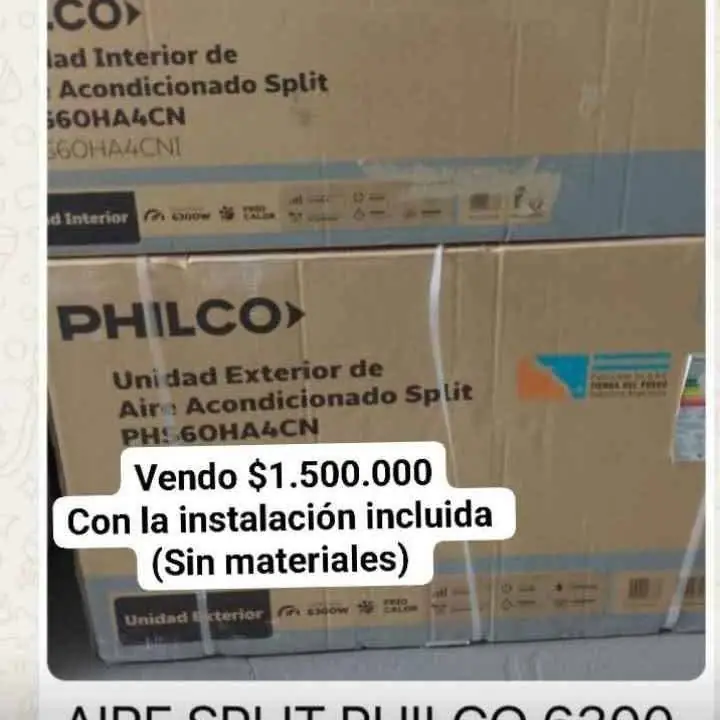 Vendo aire acondicionado philco, con la instalación incluida (sin los materiales) Cel