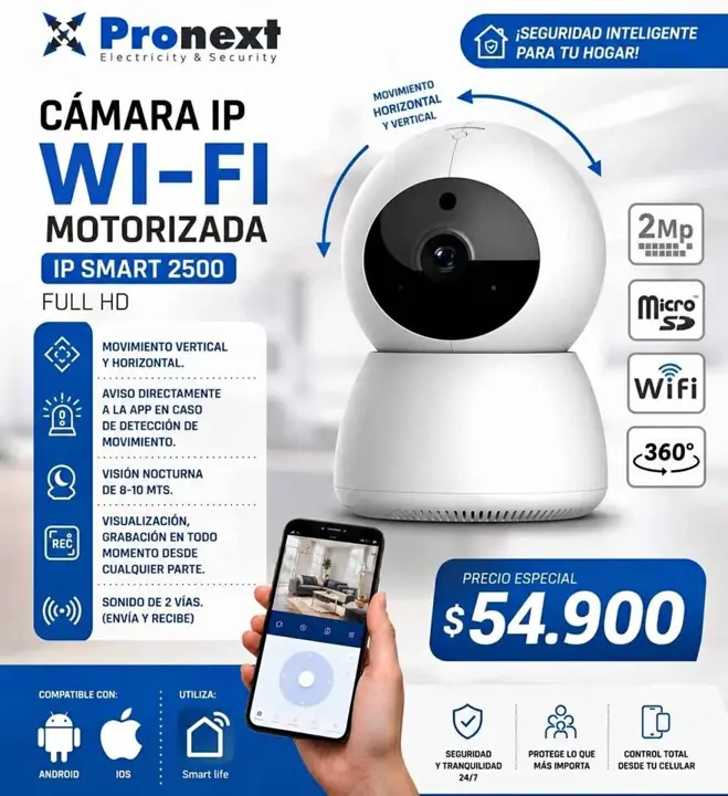 Camara IP WiFi motorizada full hd visión nocturna audio grabación detector de movimiento