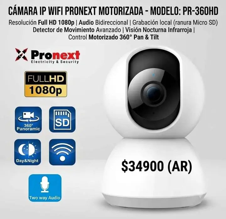 Camara ip WiFi pronext motorizada audio grabación detector de movimiento vision nocturna