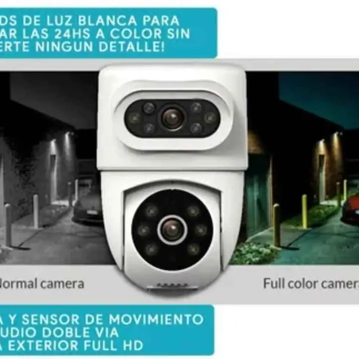 Camara WiFi doble lente motorizada audio grabación detector de movimiento vision nocturna