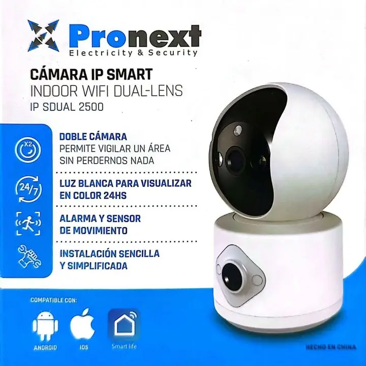 Camara IP WiFi motorizada doble lente audio grabación detector de movimiento visión nocturna