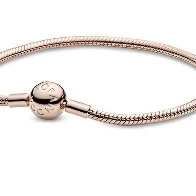 Pulsera Pandora plata 925 con baño oro rose sellada + cadena de seguridad!