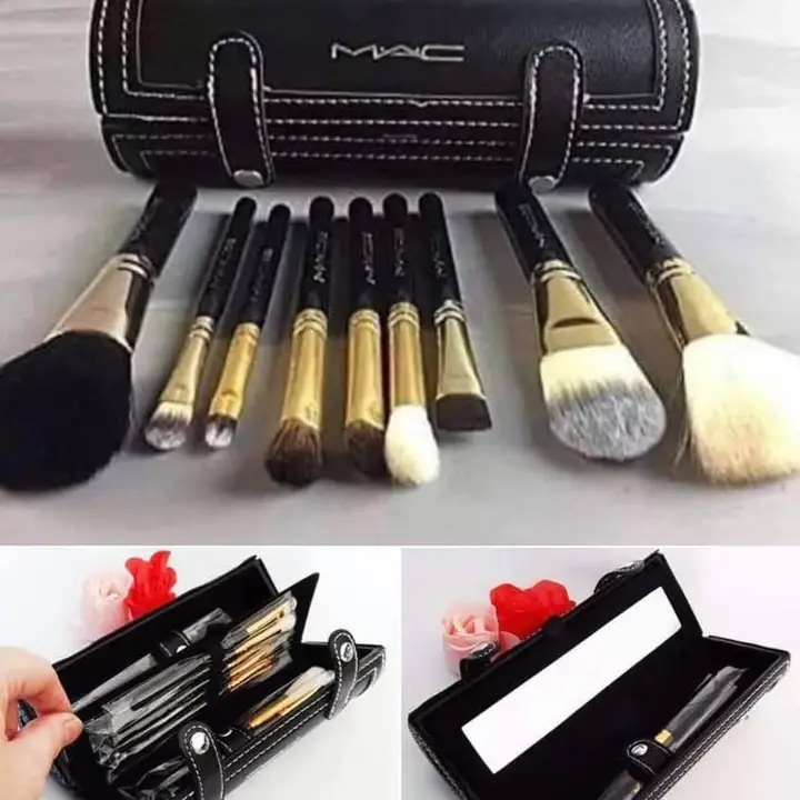 Brochas profesional x 9 unidad en estuche de cuero con espejo