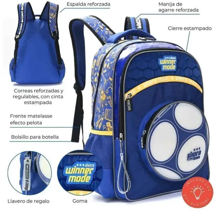 Mochila número 18 skora+ termo 500 ml + valija de utiles completa chimola