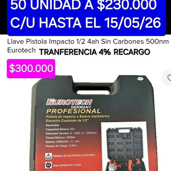 Oferta llave impacto a ateria $230000 eurotech