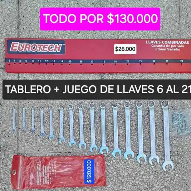 Juego llaves eurotech con tablero $130000