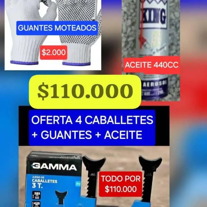 4 Caballetes+guantes+aceite $110000